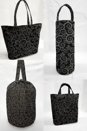 Black & Gray Scroll Damask Reusable Fabric Gift Bags and/or Tote Bags