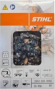 STIHL Genuine 3652 000 0066 Chainsaw Chain 3/8 6 mm 45 cm 66 Semi Chisel RMC, 1 W, V