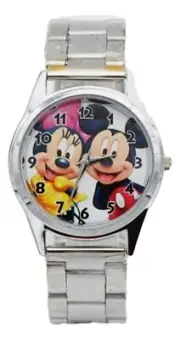 Mickey and Minnie Cartoon Characters Stainless Steel Wrist Watch