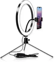 10in USB Ring Light Set Make-up Dimmable P graphy Lamp with Hose Phone Clip 10 Levels Adjustment 3 Light Modes for Live Make-up Selfie Light Black One Size