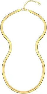 [EMATU] 18k Real Gold Plated Flat Snake Chain Herringbone Choker Necklace for Women (5MM,14"-22")