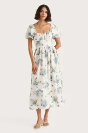 Dalia Midi Dress Cecile Floral Pale Blue