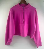 Victoria's Secret PINK Long Sleeve Half Zip Fleece Crop Sweatshirt Pink XL NWT