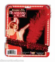 RED SEQUIN FLAPPER HEADBAND w/RED PLUME ADULT HALLOWEEN COSTUME ACCESSORY
