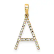 14K Yellow Gold Real Diamond Letter A Initial Pendant