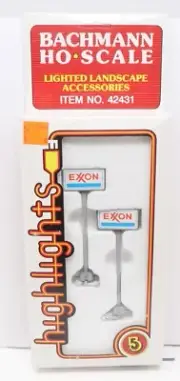 Bachmann 42431, Lighted Landscape Accessories, Exxon Gas Station Signs, HO Scale