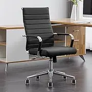 Okeysen Office Desk Chair, Ergonomic PU Leather Modern Conference Room Chairs, Executive Ribbed Height Adjustable Swivel Rolling Chair for Home Office (Black)