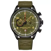 Stuhrling Original 929 04 Chronograph Date Quartz Green Leather Strap Mens Watch