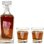 American Flag Decanter Set - 900ml Engraved Decanter w/American Flag - Retire...