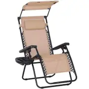 Outdoor Zero Gravity Recliner Chair with Canopy Shade and Cup Holder, Folding Pa