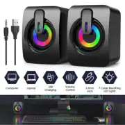 Surround Sound System LED Speakers Gaming Bass USB Wired for Computer PC YA
