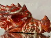 5.1" "Art Carving Collectible"~WARRING STATES Agate 战国红玛瑙 DRAGON Head Deco A1383