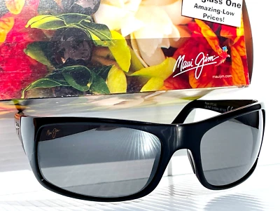 NEW Maui Jim PEAHI Gloss Black POLARIZED Grey GLASS Lens Sunglass 202-02