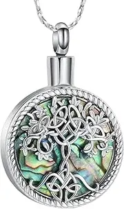 BIAIHQIE Tree of Life Cremation Jewelry with Abalone Shell Memorial Urn Necklace Stainless Steel Keepsake Pendant Women Men
