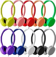 Maeline Kids Headphones Bulk 10-Pack for School Classroom K-12, On-Ear Wired Headsets for Library, Airplane, Online Learning, Travel, 3.5mm Jack for MP3 Player, Phone, Computer, Laptop - Multicolor