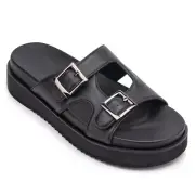 7.5 CMR Black Leather Height Increasing Men Outdoor Indoor platform Slippers 5CM