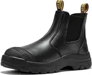 [ROCKROOSTER] Gammon Men's Slip On Work Boots, 6" Steel Toe Chelsea Work Boots, Toe Cap Oiled Leather Rubber Boots, Arch Support, Breathable, Comfortable, ASTM F2413-18 M/I/C EH (AK224ST & AK227EH)