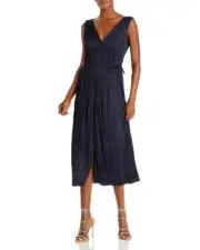 Rebecca Taylor Button Front Midi Bustier Dress Women's L Navy V-Neck Sleeveless