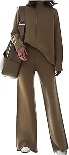 [ESOMAVRIX] Lounge Sets for Women|2PCS/Set Sweater Set Long Sleeve Knit Pullover Soft Two Piece Sweater Set with Sweater Top and Wide Leg Pants Two Piece Sets for Women Girl Autumn and Winter Outfits, M/18