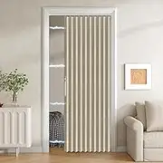 Jilron 100% Blackout Fabric Folding Door Curtain with Magnetic Closure - Accordion Style for Sliding Doors, Closets,Wardrobe and Temporary Door Solutions Doorway Curtains（W42 x L78, Beige 1 Panel）