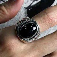 在飛比找Yahoo!奇摩拍賣優惠-中華閣 銀飾ruibeila銀戒指男士個性潮人黑瑪瑙寶石指環