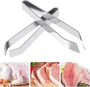 2Pieces Fish Bone Tweezers Upgraded - Global Japanese Pin Tweezer Pliers Curved Non-Slip Grip Set Remover Kitchen Tool Flat Bevel Edge Stainless Steel Fishbone Silver