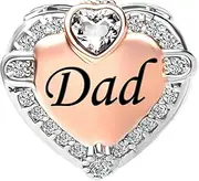 [LSxAB] Heart Love Rose Gold Daughter Dad Charm Compatible with Pandora Charms Bracelets for Women Fathers Day Birthday Gifts, One Size, Copper, No Gemstone