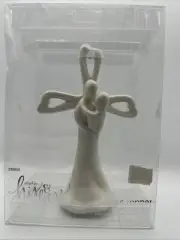 Bride & Groom Wedding Cake Topper Figurine Heart Christian White Ceramic Cross