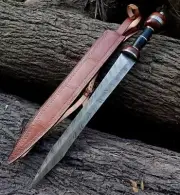 GLADIUS SWORD 28" Damascus Steel Fixed Blade Roman GLADIATOR Sword With Sheath