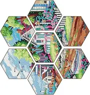 Gemstone Coasters for Crafts, Handmade Gemstone Painting Kit, Hexagonal Mosaic Set for Cups, 7 Gemstone Painting Coasters and Holder, Art Supplies for Home