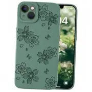 Compatible with iPhone 13 Case - Cute Butterfly Flowers Engraved B-Pine Green