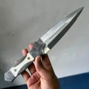 Handmade stainless steel dagger knife with engraved handle With leather sheath
