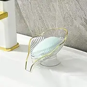 White Soap Holder Leaf-Shape,1Pcs Self Draining Transparent Soap Dish Holder with Draining Soap Bar Holder for Bathroom,Shower,Kitchen Sink