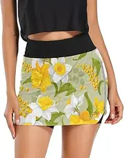[ODAWA] Mushrooms Plants Black Background Womens Skort High Waisted Inner Shorts Gym Skirt
