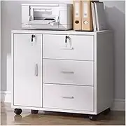 Wooden filing cabinet with 3 drawers and storage cabinet, lockable office storage with removable rollers, filing organization cabinet