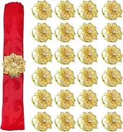 Davifina Flower Napkin Rings Set of 24, Hollow Out Design Napkin Holder Floral Rhinestone Serviette Buckles for Wedding Party Banquet Thanksgiving Halloween Dinner Table Decor and Daily Use（Gold）