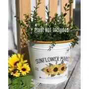 New Country Farmhouse Vintage SUNFLOWER MARKET BUCKET Basket Planter Container