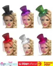 Glitter Costume Mini Top Hat Net Burlesque Fascinator Showgirl Ringmaster