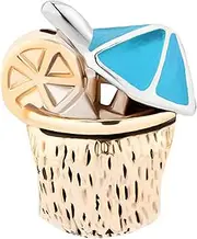 [LSxAB] Cocktail Charm Competible with Pandora Charm Bracelets Women Girls Bali Thailand Vacation Citrus Blue Parasol Coconut Holiday Tropical Family Honeymoon Travel Journey, No Gemstone