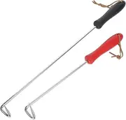 Sosoport 2pcs BBQ Meat Hooks: Stainless Steel with Plastic Handle Food Flipper Turner for Grilling Smoking Outdoor Cooking Utensils Tools