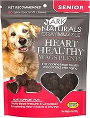 Ark Naturals Gray Muzzle Heart Healthy Wags Plenty Dog Chews, Vet Recommended for Senior Dogs to Support Heart Muscle, Blood Pressure and Circulation, Natural Ingredients, 60 Count