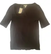 Sundance Catalog Sammie Tee Scoop Neck Sz S Black 95% Cotton Fitted Ribbed