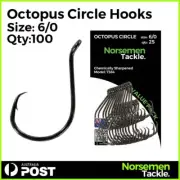 #6/0 Octopus Circle Hooks, Fishing Hooks, Chemically Sharpened, Norsemen Tackle
