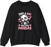 [X.Style] Just A Girl Who Loves Pandas Cute Panda Girls Kids Toddlers ds025 Sweater Black M