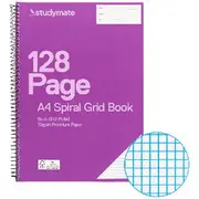 Studymate A4 70gsm 5mm Grid Spiral Notebook 128 Page