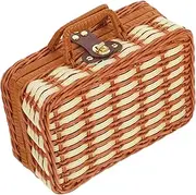 Abaodam Vintage Rattan Storage Suitcase Lightweight Wicker Picnic Basket for Home Decor Stylish Organizer for Laundry Sundries More Portable Elegant Design Spacious Capacity
