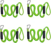 Dirtech Bungee Boat Dock Lines with Hook 4 Feet Green Dockline Mooring Rope Boat Accessories Docking Lines PWC Shock Cords for Boats Kayak, Jet Ski, Pontoon, Canoe, Power Boat