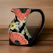 Ganz Pitcher Floral Vintage Rare Whimsical Pot Belly Boho Modern Art Orange