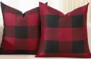 3 PIECE Red & Black Buffalo Plaid Linen Pillow Covers 18 x 18 #N10