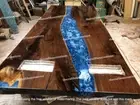 Solid Blue Epoxy Resin Live Edge Meeting Table Top, Acacia Table Top, Home Decor